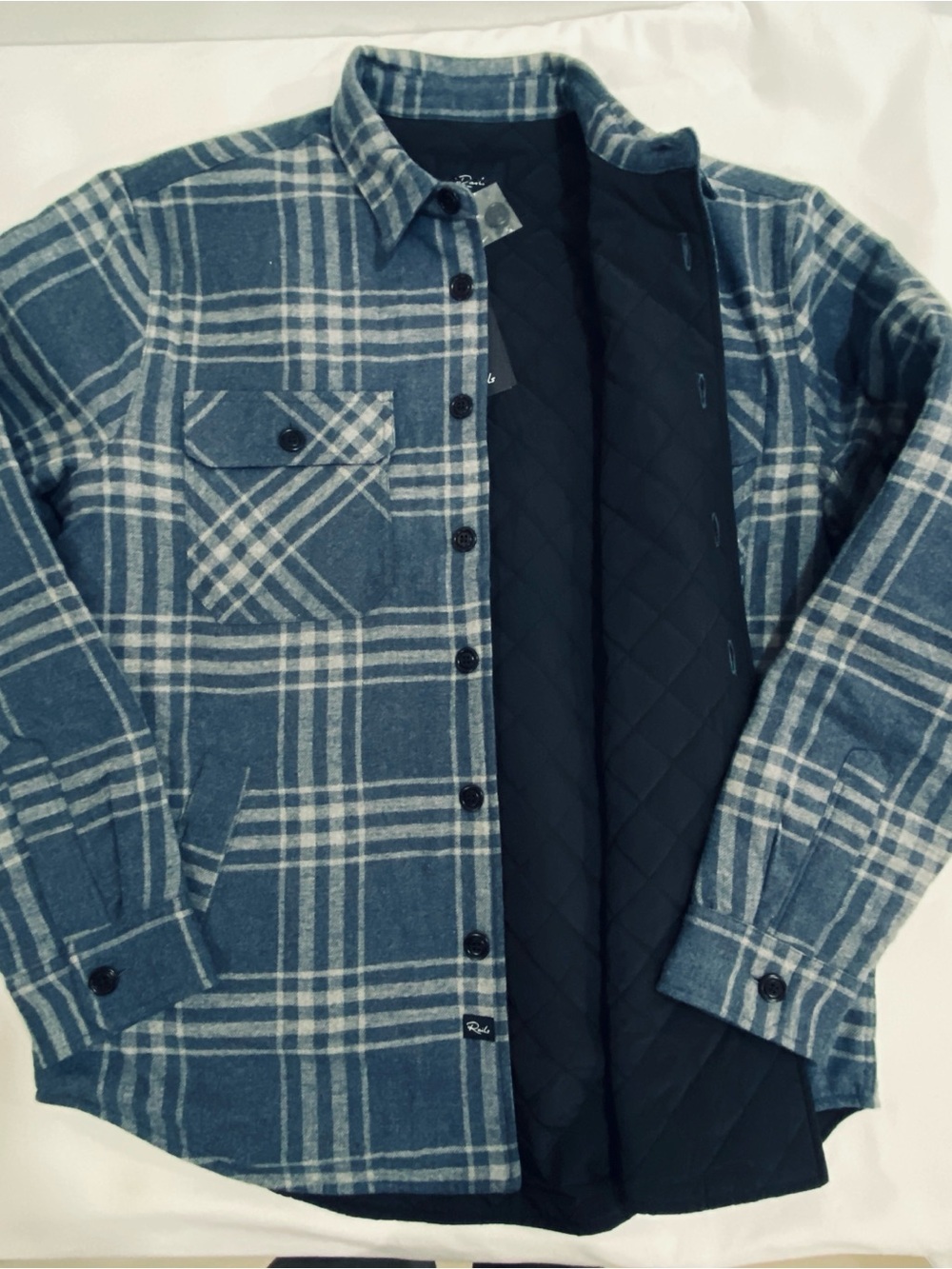 Rails Shacket NWT Worthing Flannel Plaid Men's Large Blue gray Quilted lined